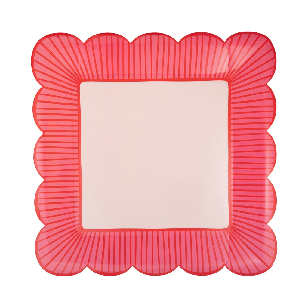 STRIPED EDGE SCALLOPED SQUARE PLATE