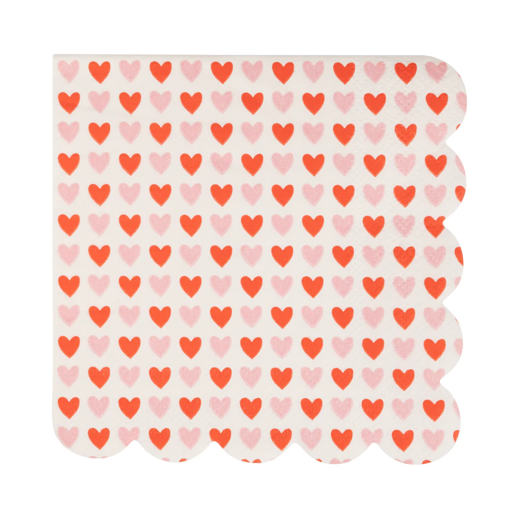 XO HEARTS SCALLOPED COCKTAIL NAPKIN