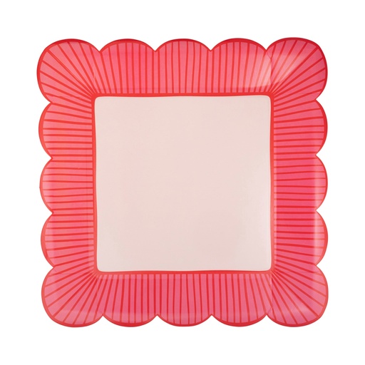 [VBW1141] STRIPED EDGE SCALLOPED SQUARE PLATE