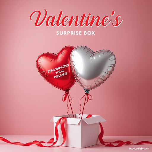 Surprise Box 2 Heart Balloons (Red&Silver) – Personalize 1 Balloon