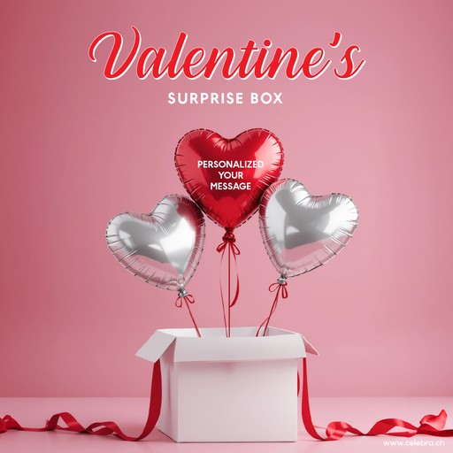 Surprise Box 3 Heart Balloons (Red & Silver Set) – Personalize 1 Balloon