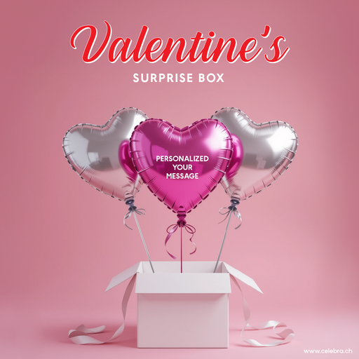 Surprise Box 3 Heart Balloons (Fuchsia & Silver Set) – Personalize 1 Balloon